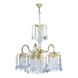 25"in POLISHED BRASS ACRYLIC/GLASS HARD-WIRED CHANDELIER