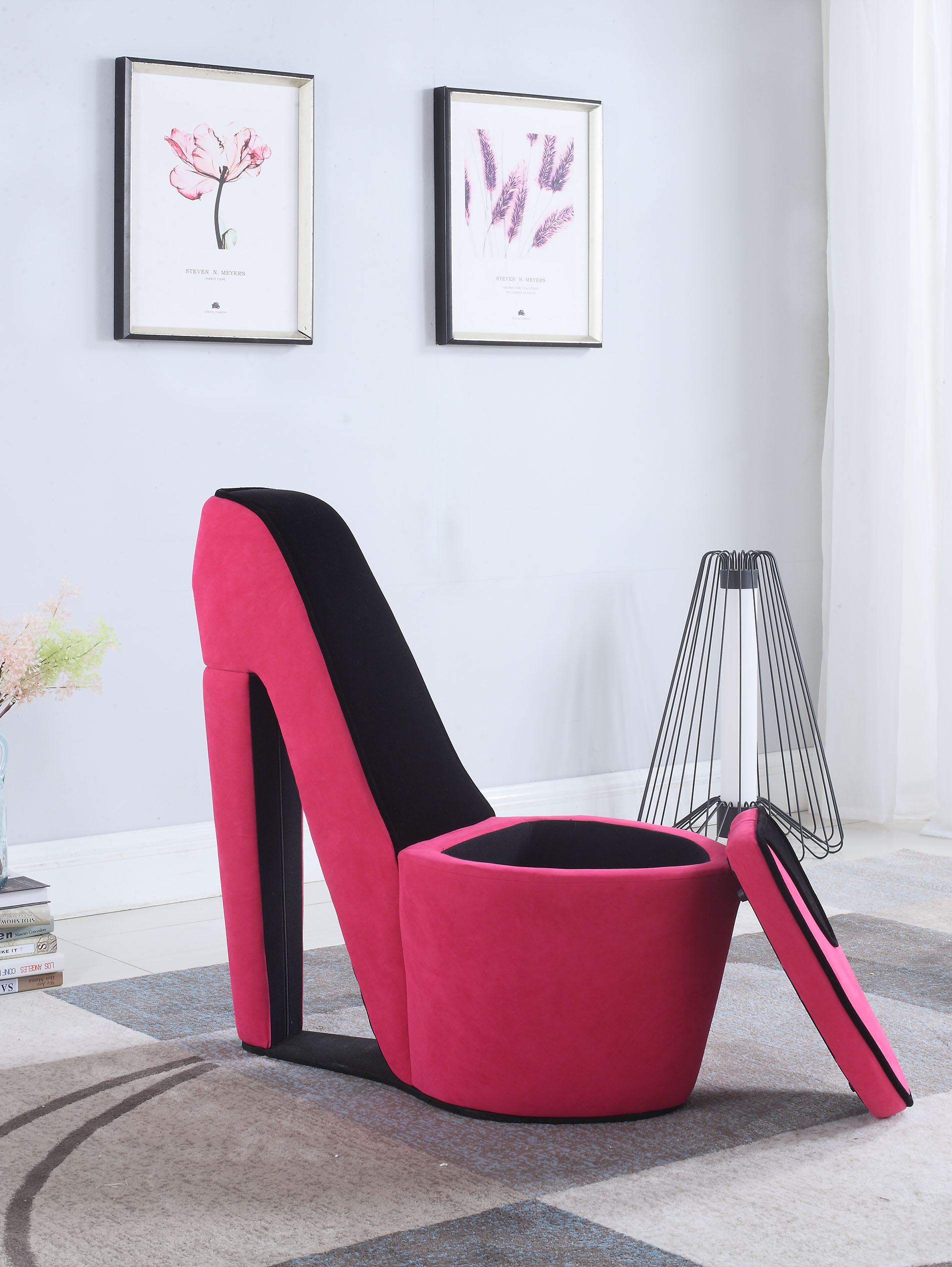 ORE International Pink Cheetah Storage Slipper Chair HB4393 - The Home Depot