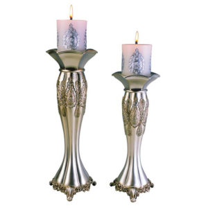 12"/14" Traditional Royal Silver Metalic Candle Holder Set