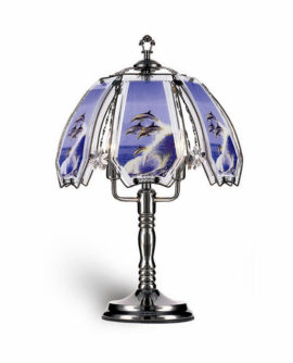 23.5" DOLPHIN ON WAVES BLACK CHROME TOUCH-ON TABLE LAMP