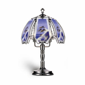23.5" DOLPHIN ON WAVES BLACK CHROME TOUCH-ON TABLE LAMP