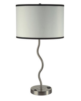28.5"H Ivory Wave Table Lamp w/ Convenient Outlet, Adjustable Bulb Socket