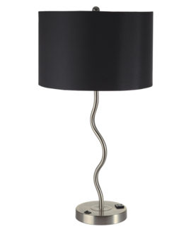 28.5"H Black Wave Table Lamp w/ Convenient Outlet, Adjustable Bulb Socket
