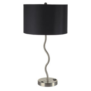 28.5"H Black Wave Table Lamp w/ Convenient Outlet, Adjustable Bulb Socket