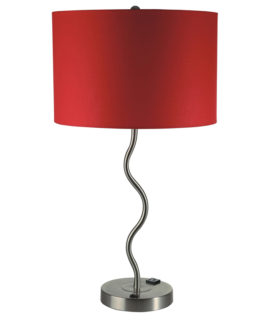 28.5"H Red Wave Table Lamp w/ Convenient Outlet, Adjustable Bulb Socket