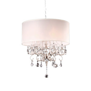 21" BRUSH SILVER 6-LIGHTS CANDELABRA CRYSTAL HARD-WIRED CHANDELIER