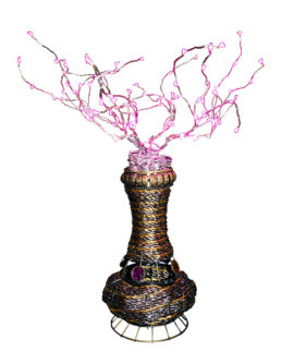 20"H Copper Tree Wire Table Lamp w/ Pink LED