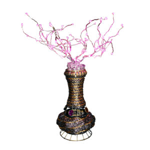 20"H Copper Tree Wire Table Lamp w/ Pink LED