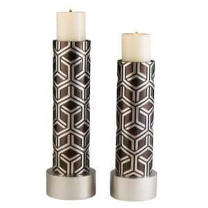 14", 16" Chestnut Geometric Candleholders Set of 2
