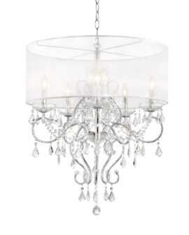 31.5"in EVANGELIA 5-LIGHTS SINGLE SHADE CRYSTAL HARD-WIRED CEILING LAMP