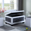 19"in OLD WORLD BLUE/WHITE BONDED LEATHER ACCENT TRIM STORAGE OTTOMAN w/ 2 SEATING - Image 3