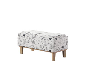 17"in BEIGE STENCILS LETTER PATTERN SEAT FLIP STORAGE BENCH w/ UNFINISH LEGS