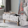 17"in BEIGE STENCILS LETTER PATTERN SEAT FLIP STORAGE BENCH w/ UNFINISH LEGS - Image 3