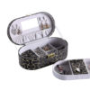 3.5" in BLACK LEATHER w/ GOLD SWIRL PIPING JEWELRY CASE w/ MIRROR TRAVEL CASE - Image 2