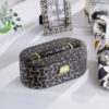 3.5" in BLACK LEATHER w/ GOLD SWIRL PIPING JEWELRY CASE w/ MIRROR TRAVEL CASE - Image 3