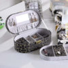 3.5" in BLACK LEATHER w/ GOLD SWIRL PIPING JEWELRY CASE w/ MIRROR TRAVEL CASE - Image 4