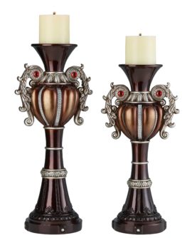 16", 18" DELICATA BRONZE SILVER CANDLEHOLDER SET OF 2