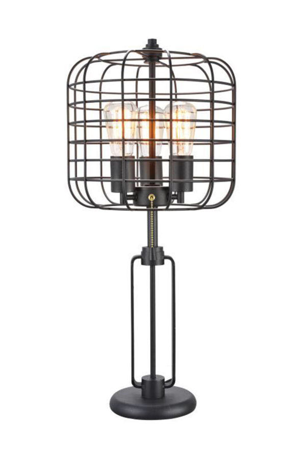 26.5" in POWDER COATED INDUSTRIAL CAGE 3 LIGHT EDISON TABLE LAMP