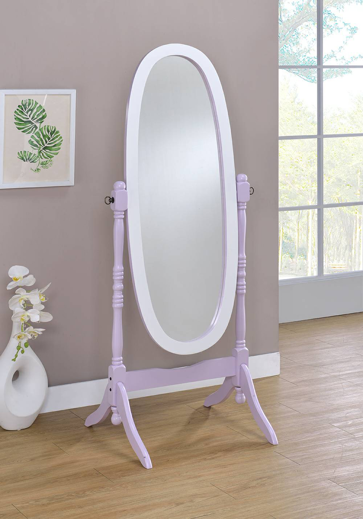 Purple White Oval Cheval Standing Mirror, White Oval Free Standing Mirror