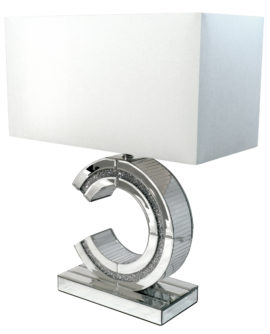 20 in AEGEAN CRYSTAL ICE MIRROR ARC OF CIRCLE BEDSIDE TABLE LAMP