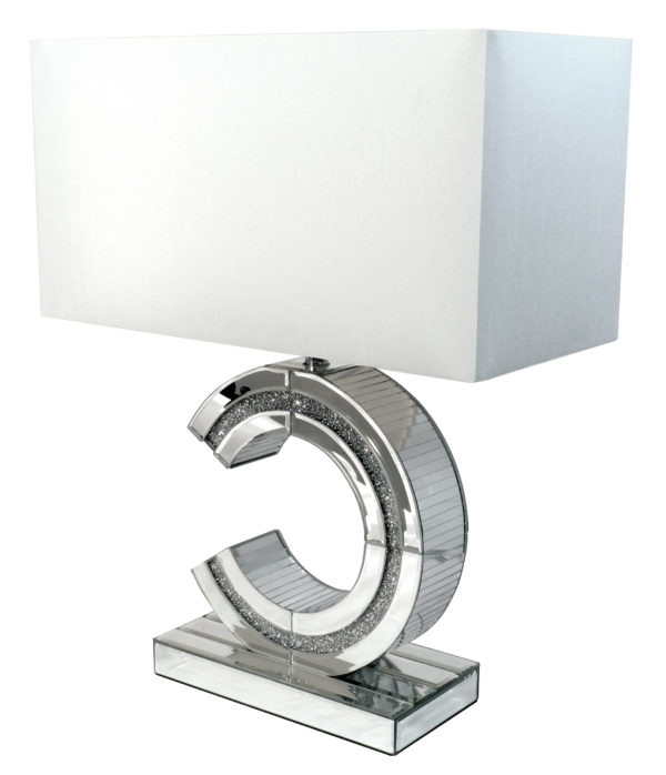 20 in AEGEAN CRYSTAL ICE MIRROR ARC OF CIRCLE BEDSIDE TABLE LAMP