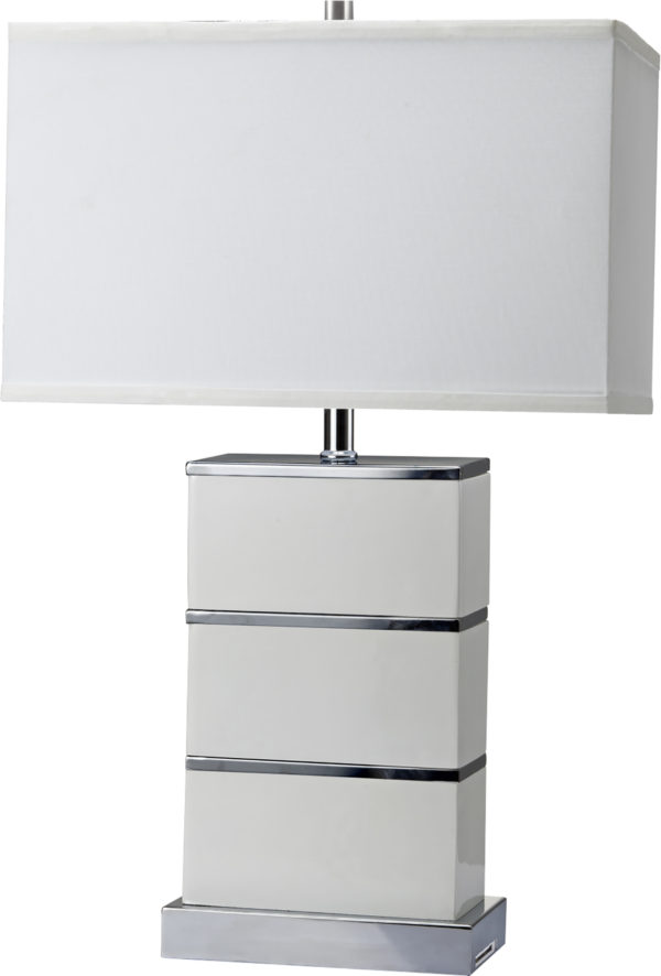 26.75 QUARTZ STACKED BLOCK WHITE MODERN TABLE LAMP W/ USB PORT