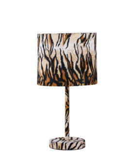 18.5" in FAUX SUEDE TIGER PRINT METAL TABLE LAMP