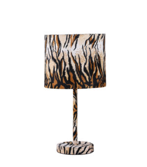 18.5" in FAUX SUEDE TIGER PRINT METAL TABLE LAMP