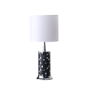 24" JON CHROME BOHEMIAN BLACK GLASS MOSAIC MODERN PILLAR TABLE LAMP