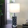 24" JON CHROME BOHEMIAN BLACK GLASS MOSAIC MODERN PILLAR TABLE LAMP - Image 4