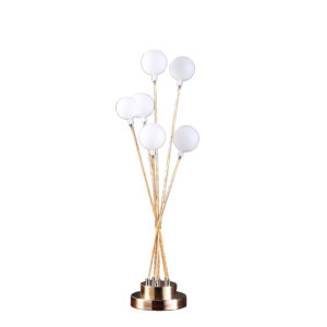 27.5" in 6-LIGHT ACRYLIC GLOBE ALUMINUN LED CHRYSANTHE YELLOW GOLD METAL TABLE LAMP