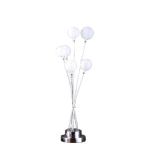 27.5" in 6-LIGHT GLASS GLOBE ALUMINUN LED CHRYSANTHE SILVER CHROME METAL TABLE LAMP