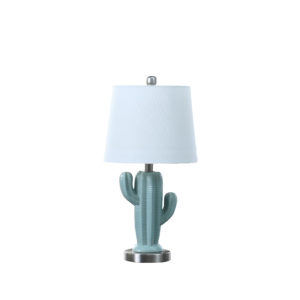 22" in SOUTHWEST TEAL CERAMIC CACTUS PLANT MODERN METAL TABLE LAMP