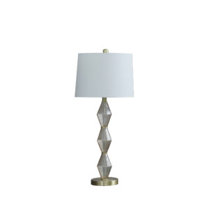 29.5" in EMIL MODERNE GEOMETRIC LIGHT AMBER TEXTURED GLASS BRUSHED GOLD TABLE LAMP