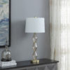 29.5" in EMIL MODERNE GEOMETRIC LIGHT AMBER TEXTURED GLASS BRUSHED GOLD TABLE LAMP - Image 3