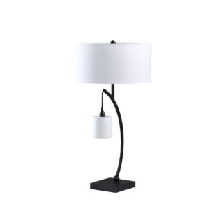28.5" in CONTEMPORARY DUAL BLACK ARC W/ HANGING PENDELUM LAMP METAL TABLE LAMP