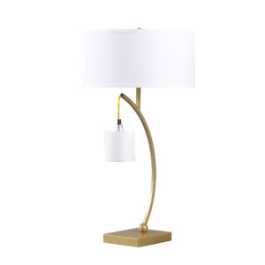 28.5" in CONTEMPORARY DUAL GOLD ARC W/ HANGING PENDELUM LAMP METAL TABLE LAMP