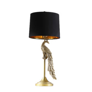 29" in MODERN ELEGANCE GOLDEN PEACOCK ON A PEDESTAL POLYRESIN TABLE LAMP