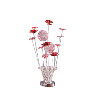 20.75" H 3 G4 LED ALUMINUM 4 RED ROSES 6 PETAL FLORAL 2 RED/SILVER FLOWER BUD ON A TRUMPET VASE TABLE LAMP