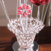 20.75" H 3 G4 LED ALUMINUM 4 RED ROSES 6 PETAL FLORAL 2 RED/SILVER FLOWER BUD ON A TRUMPET VASE TABLE LAMP - Image 5