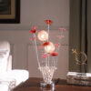 20.75" H 3 G4 LED ALUMINUM 4 RED ROSES 6 PETAL FLORAL 2 RED/SILVER FLOWER BUD ON A TRUMPET VASE TABLE LAMP - Image 4