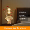21.5" H 3 G4 LED ALUMINUM 4 RED ROSES 6 PETAL FLORAL 2 RED/SILVER FLOWER BUD ON A FAN ALUMINUM VASE TABLE LAMP - Image 9