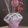 21.5" H 3 G4 LED ALUMINUM 4 RED ROSES 6 PETAL FLORAL 2 RED/SILVER FLOWER BUD ON A FAN ALUMINUM VASE TABLE LAMP - Image 5