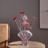21.5" H 3 G4 LED ALUMINUM 4 RED ROSES 6 PETAL FLORAL 2 RED/SILVER FLOWER BUD ON A FAN ALUMINUM VASE TABLE LAMP - Image 3