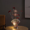 21.5" H 3 G4 LED ALUMINUM 4 RED ROSES 6 PETAL FLORAL 2 RED/SILVER FLOWER BUD ON A FAN ALUMINUM VASE TABLE LAMP - Image 4