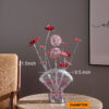21.5" H 3 G4 LED ALUMINUM 4 RED ROSES 6 PETAL FLORAL 2 RED/SILVER FLOWER BUD ON A FAN ALUMINUM VASE TABLE LAMP - Image 8