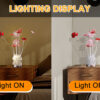 20.75" H 3 G4 LED ALUMINUM 4 RED ROSES 6 PETAL FLORAL 2 RED/SILVER FLOWER BUD ON A 4 SQUARED MODERN HEZAGONA CHROME VASE TABLE LAMP - Image 10