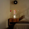 20.75" H 3 G4 LED ALUMINUM 4 RED ROSES 6 PETAL FLORAL 2 RED/SILVER FLOWER BUD ON A 4 SQUARED MODERN HEZAGONA CHROME VASE TABLE LAMP - Image 7