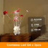20.75" H 3 G4 LED ALUMINUM 4 RED ROSES 6 PETAL FLORAL 2 RED/SILVER FLOWER BUD ON A 4 SQUARED MODERN HEZAGONA CHROME VASE TABLE LAMP - Image 9