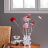 20.75" H 3 G4 LED ALUMINUM 4 RED ROSES 6 PETAL FLORAL 2 RED/SILVER FLOWER BUD ON A 4 SQUARED MODERN HEZAGONA CHROME VASE TABLE LAMP - Image 3